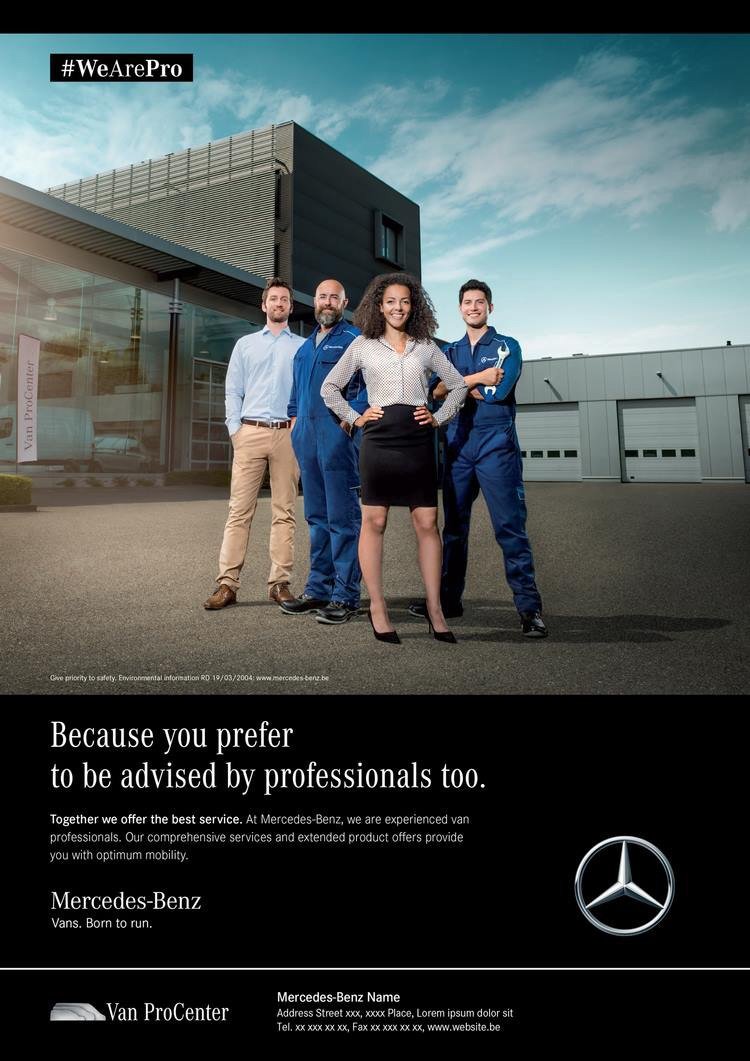 Thibault Moës figurant dans la campagne Mercedes-Benz Van ProCenter en Belgique.